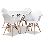 Baxton Studio Galen Modern and Contemporary White Finished Polypropylene Plastic and Oak Brown Finished Wood 5-Piece Dining Set